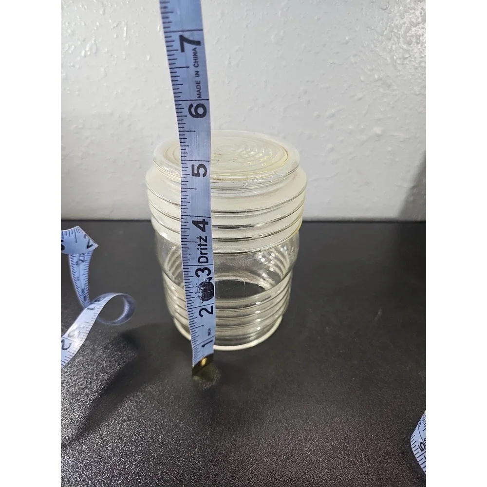 NOS VNTG Glass Light Globe Jelly Jar Clear Ribbed Porch Fixture Shade 3